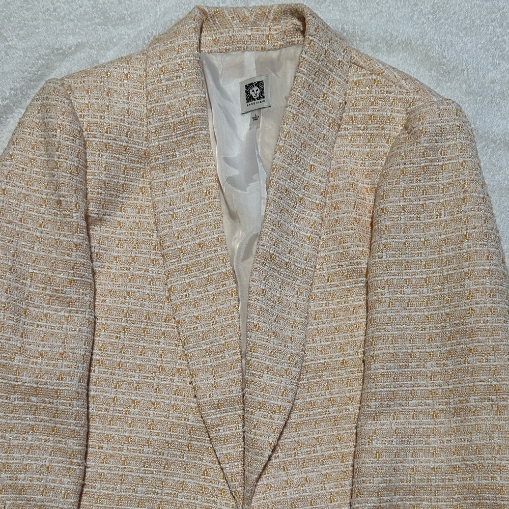 Anne Klein Women’s 3/4 Sleeve White, Yellow and Gold Blazer Size Large - Picture 4 of 7